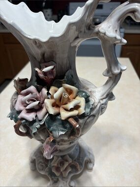 Porcelain Floral Pitcher Vase with Handcrafted Roses